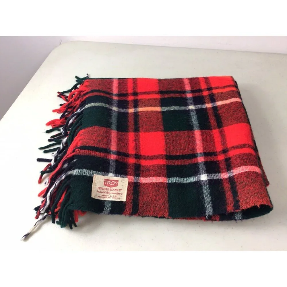 Troy Vintage Plaid Blanket Made USA